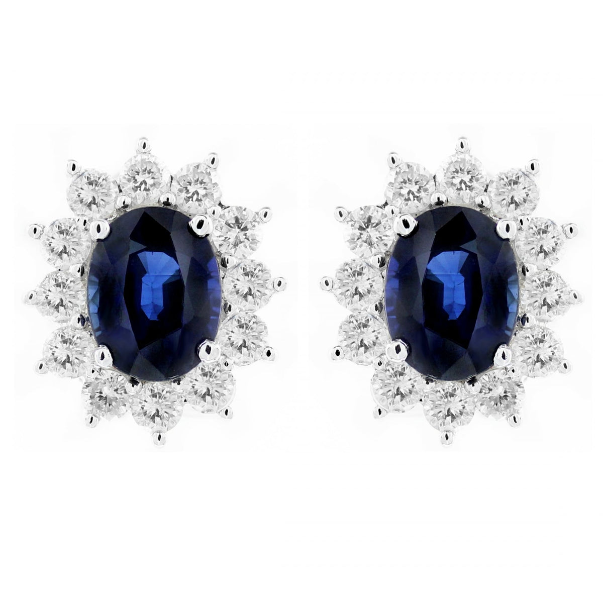 18ct white gold 4.95ct sapphire 2.02ct diamond cluster earrings