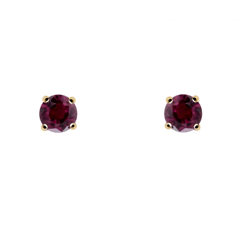 9ct yellow gold 4m x 4mm round ruby stud earrings