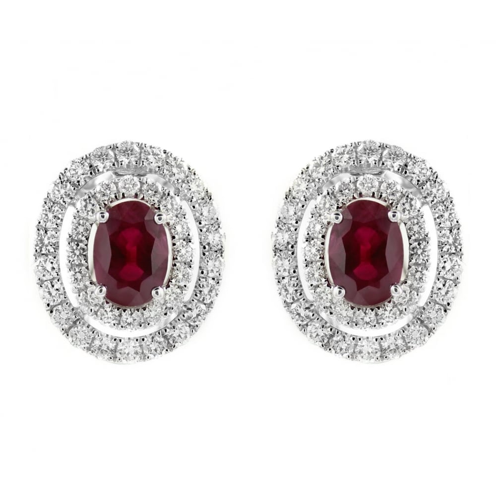 18ct white gold 2.02ct ruby & 1.20ct diamond cluster earrings