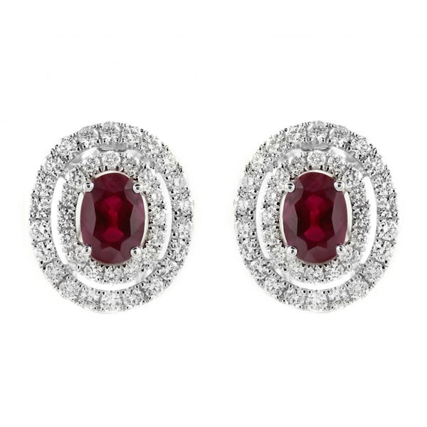 18ct white gold 2.02ct ruby & 1.20ct diamond cluster earrings