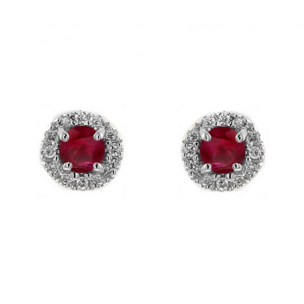 18ct white gold 1.36ct ruby & 0.32ct diamond halo earrings