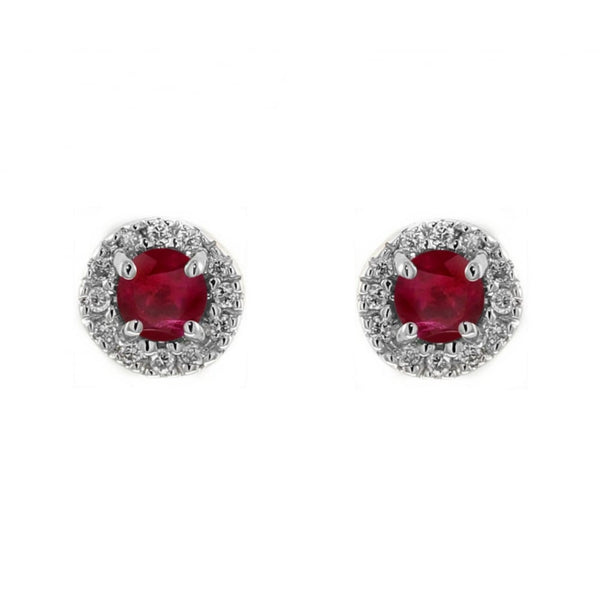 18ct white gold 1.36ct ruby & 0.32ct diamond halo earrings