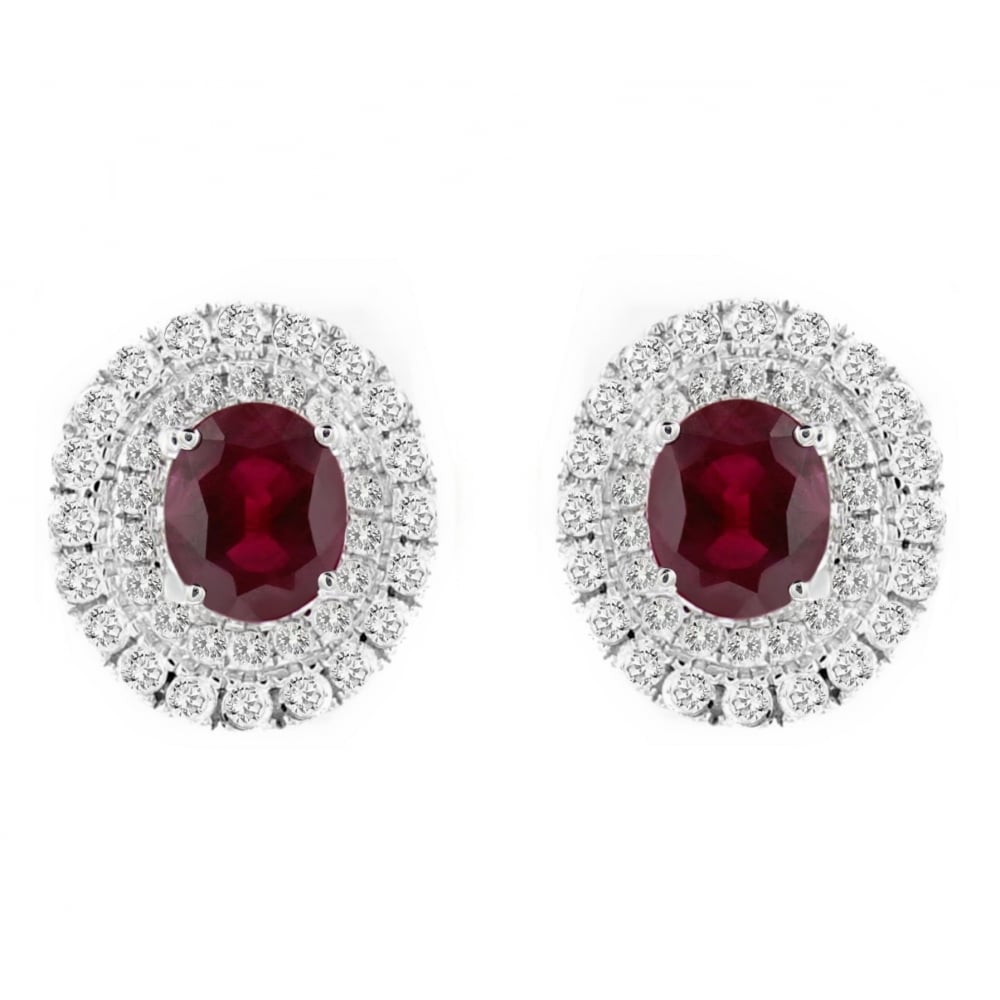 18ct white gold 1.33ct ruby & 0.65ct diamond cluster earrings