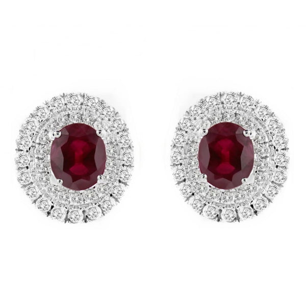 18ct white gold 1.33ct ruby & 0.65ct diamond cluster earrings