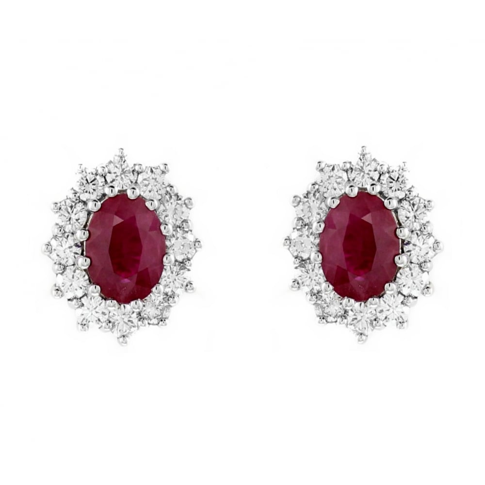 18ct white gold 2.42ct ruby & 1.40ct diamond cluster earrings