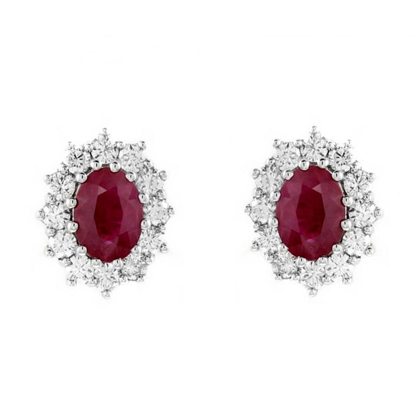 18ct white gold 2.42ct ruby & 1.40ct diamond cluster earrings