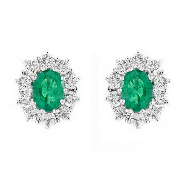 18ct white gold 3.21ct emerald & 2.82ct diamond cluster earrings