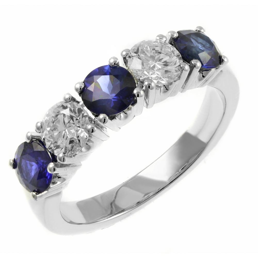 Platinum 0.99ct sapphire & 0.60ct F VS2 GIA diamond 5 stone ring