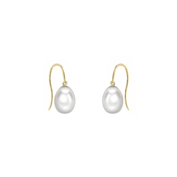 18ct yellow gold 10mm x 8mm freshwater pearl hook drop earrings