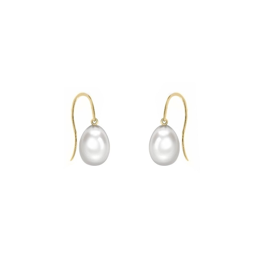 18ct yellow gold 10mm x 8mm freshwater pearl hook drop earrings