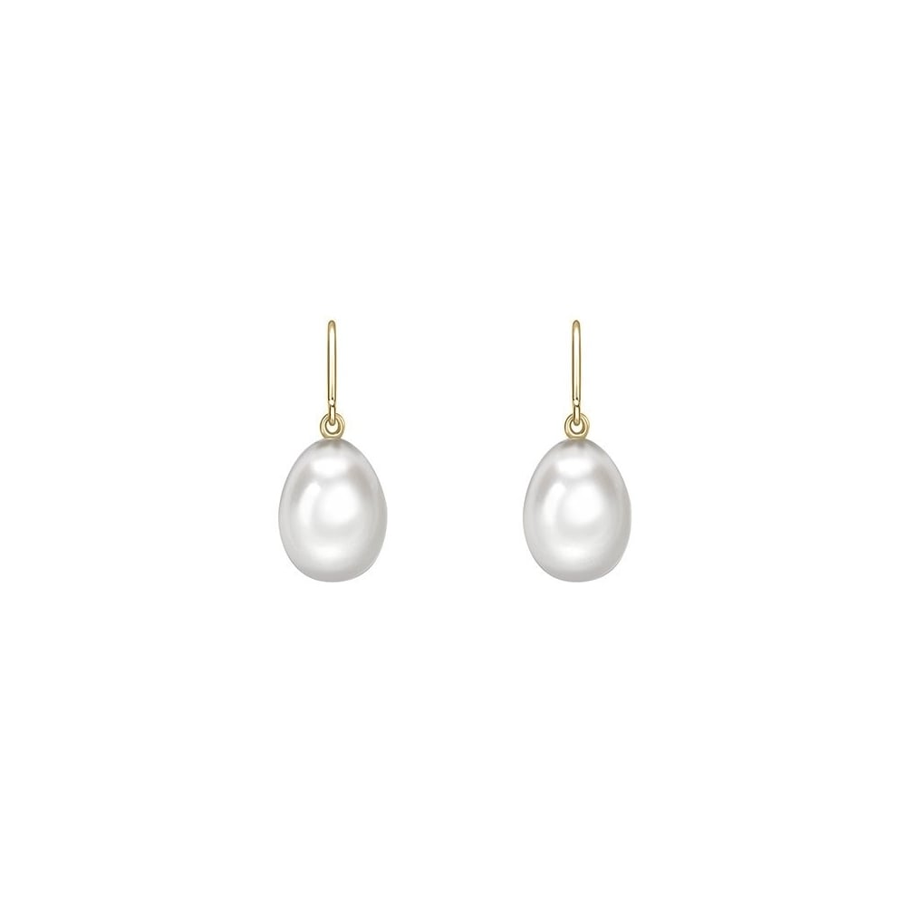 18ct yellow gold 10mm x 8mm freshwater pearl hook drop earrings