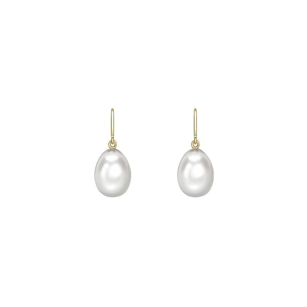 18ct yellow gold 10mm x 8mm freshwater pearl hook drop earrings
