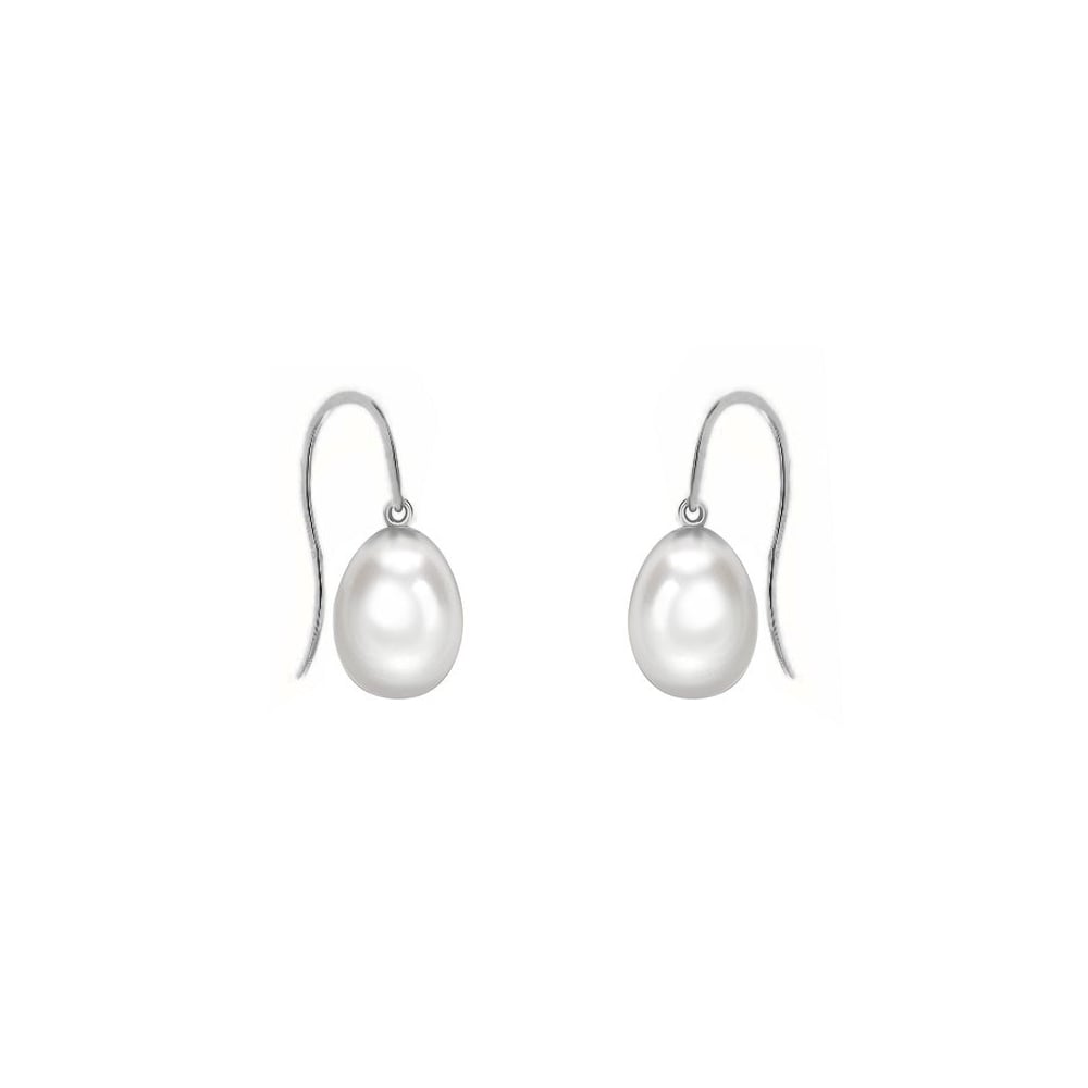 18ct white gold 10mm x 8mm freshwater pearl hook drop earrings