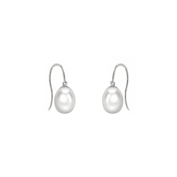 18ct white gold 10mm x 8mm freshwater pearl hook drop earrings