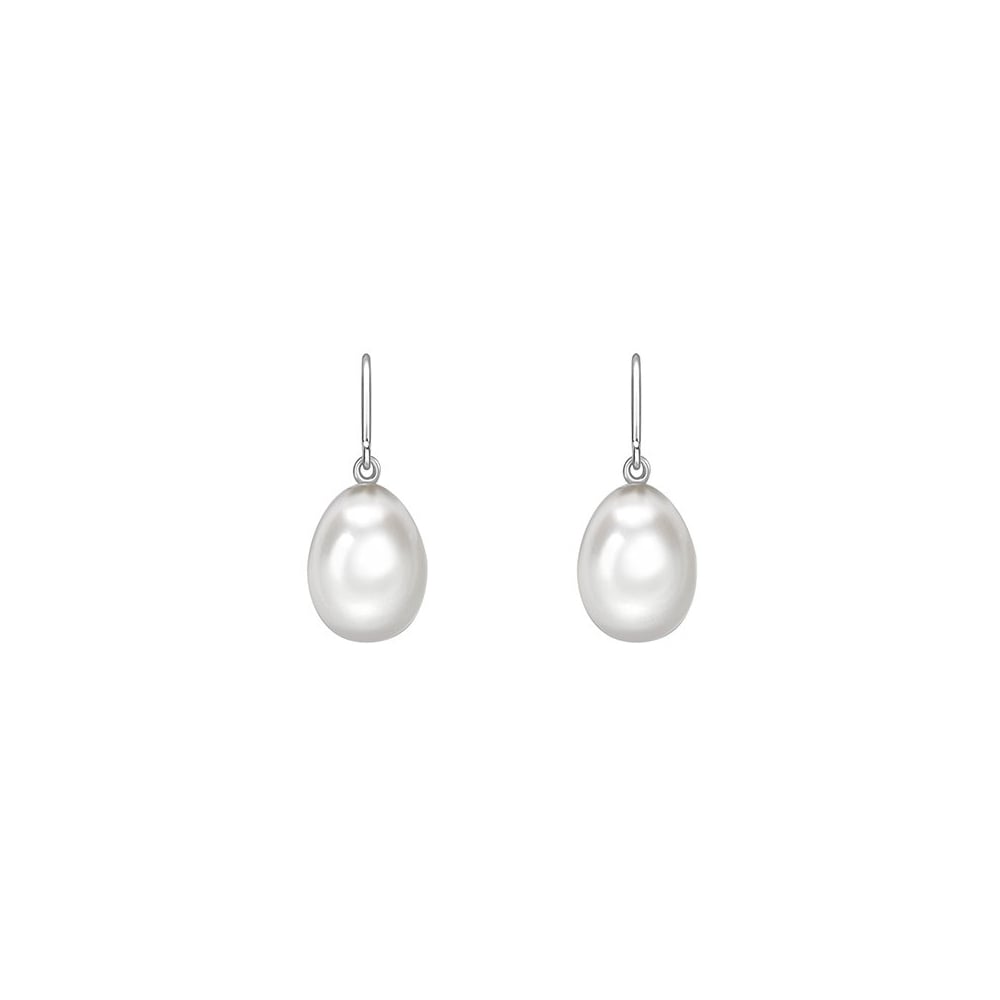 18ct white gold 10mm x 8mm freshwater pearl hook drop earrings