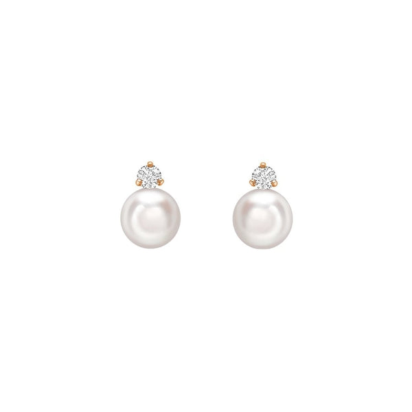 18ct rose gold 8mm Akoya pearl & 0.20ct diamond earrings