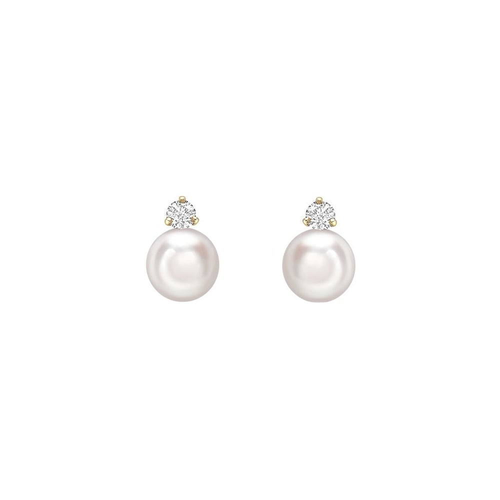 18ct yellow gold 8mm Akoya pearl & 0.20ct diamond earrings