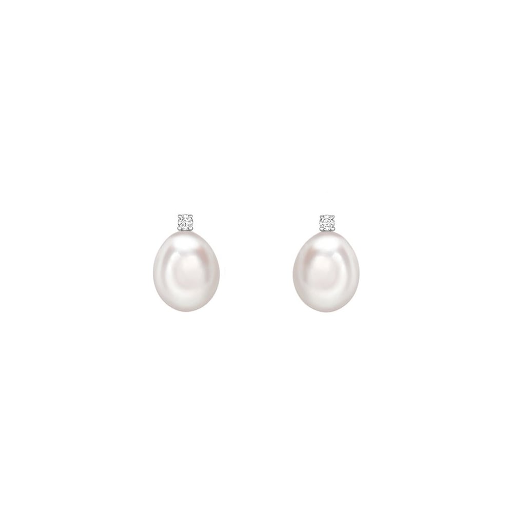 18ct white gold 10mm x 7mm  freshwater pearl & diamond earrings