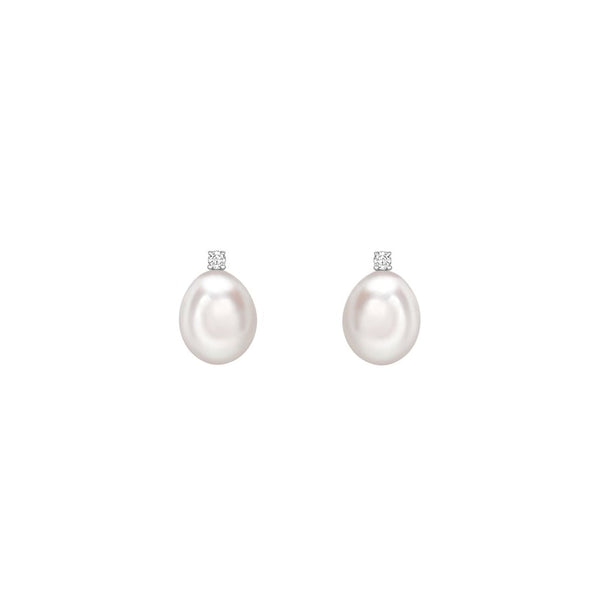 18ct white gold 10mm x 7mm  freshwater pearl & diamond earrings