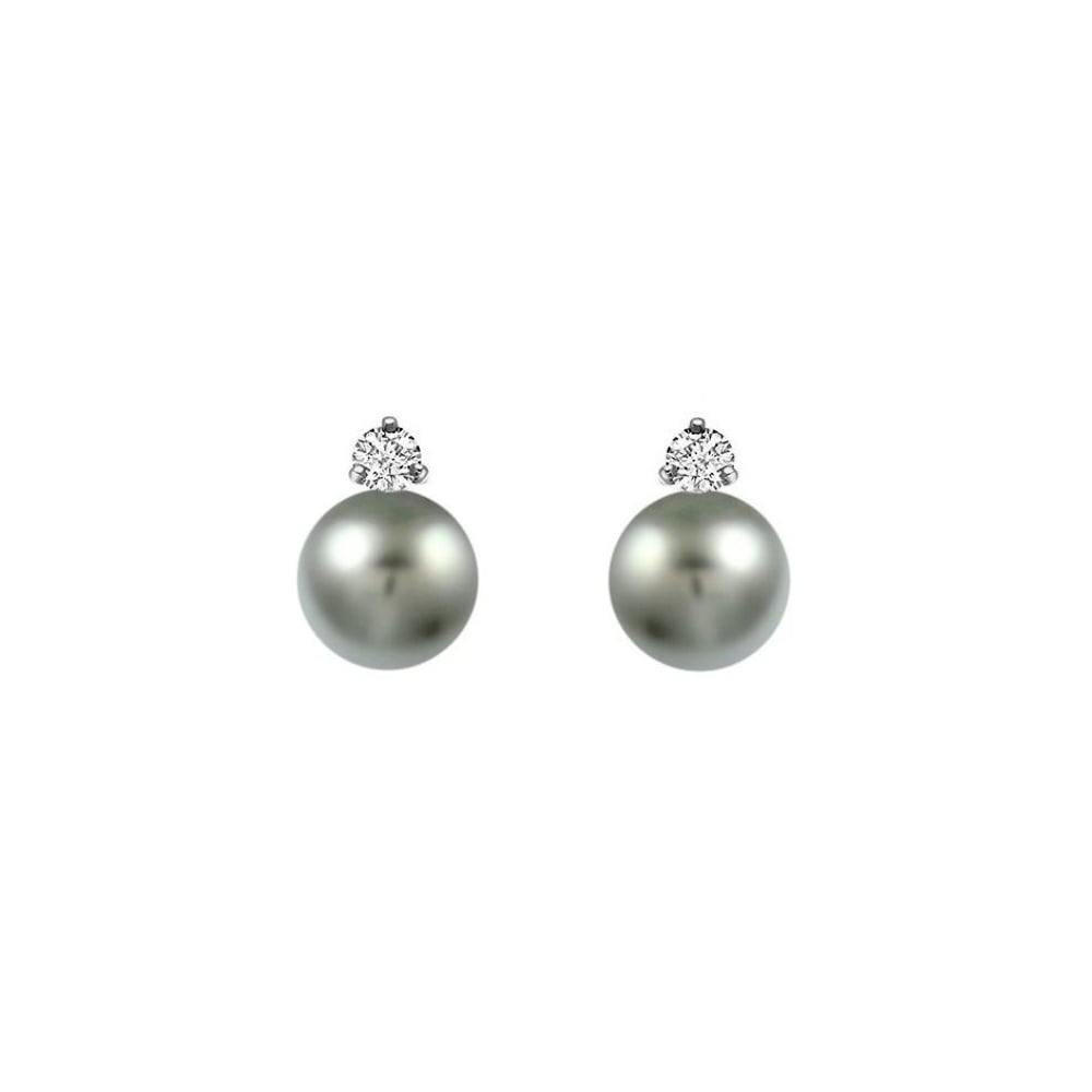 18ct white gold 11mm Tahitian pearl 0.40ct diamond stud earrings