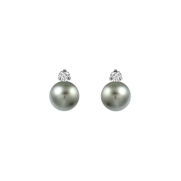 18ct white gold 11mm Tahitian pearl 0.40ct diamond stud earrings
