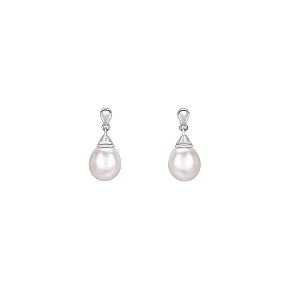 18ct white gold 12mm x 9mm freshwater pearl drop earrings