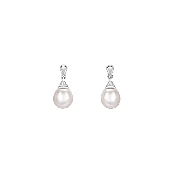 18ct white gold 12mm x 9mm freshwater pearl drop earrings