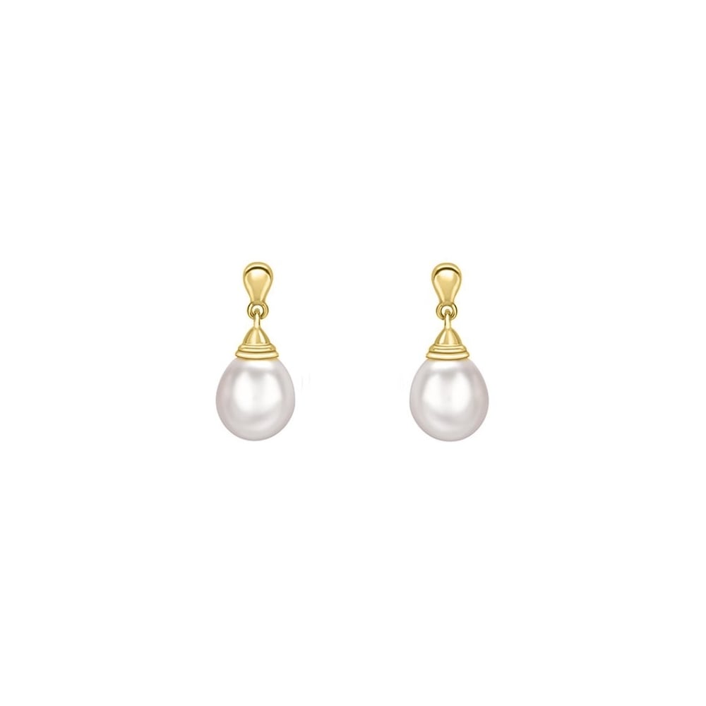 18ct yellow gold 12mm x 9mm freshwater pearl drop earrings