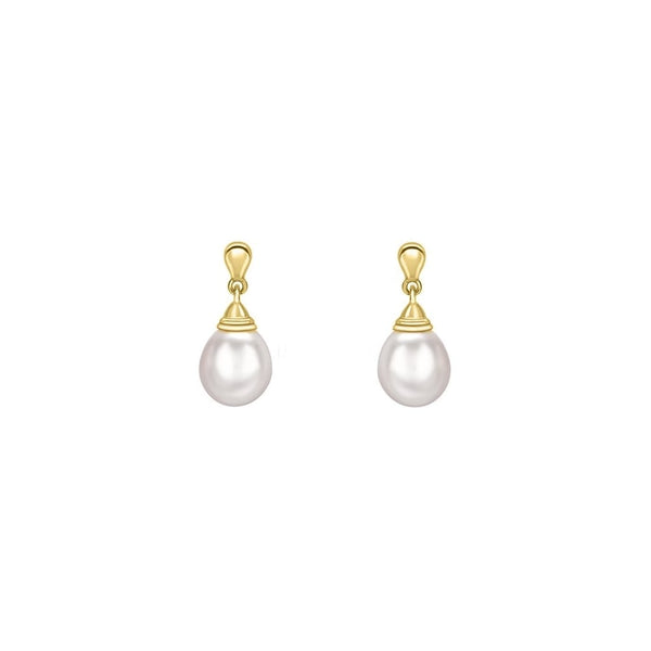18ct yellow gold 12mm x 9mm freshwater pearl drop earrings