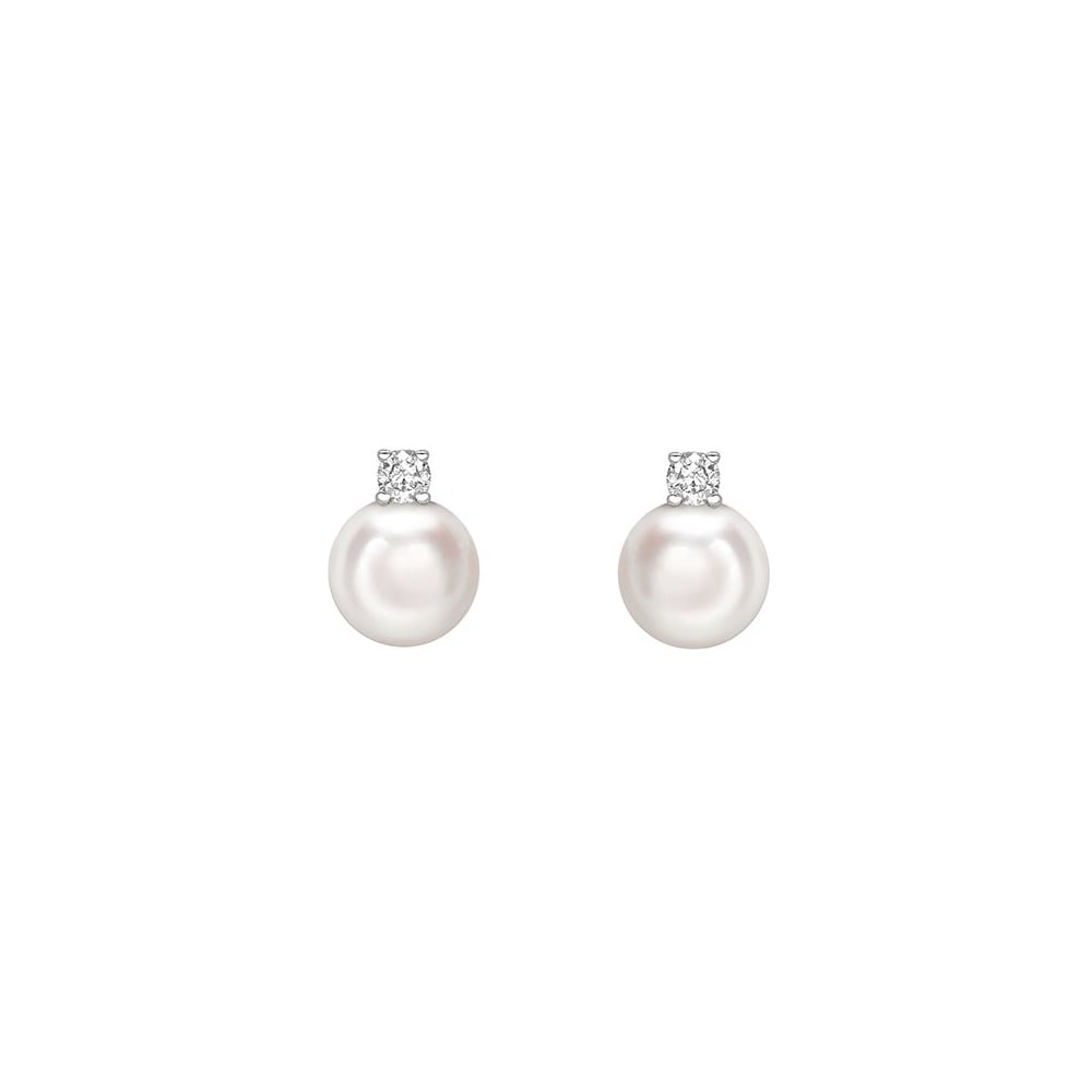 18ct white gold 7mm Akoya pearl & 0.12ct diamond stud earrings