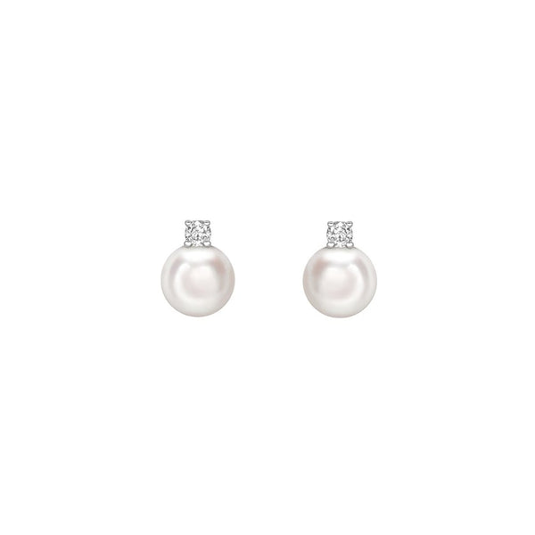 18ct white gold 7mm Akoya pearl & 0.12ct diamond stud earrings