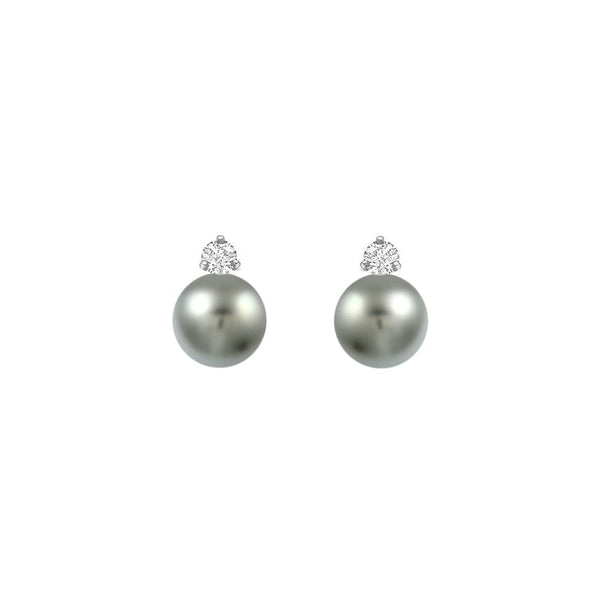 18ct white gold 9mm Tahitian grey pearl 0.30ct diamond earrings