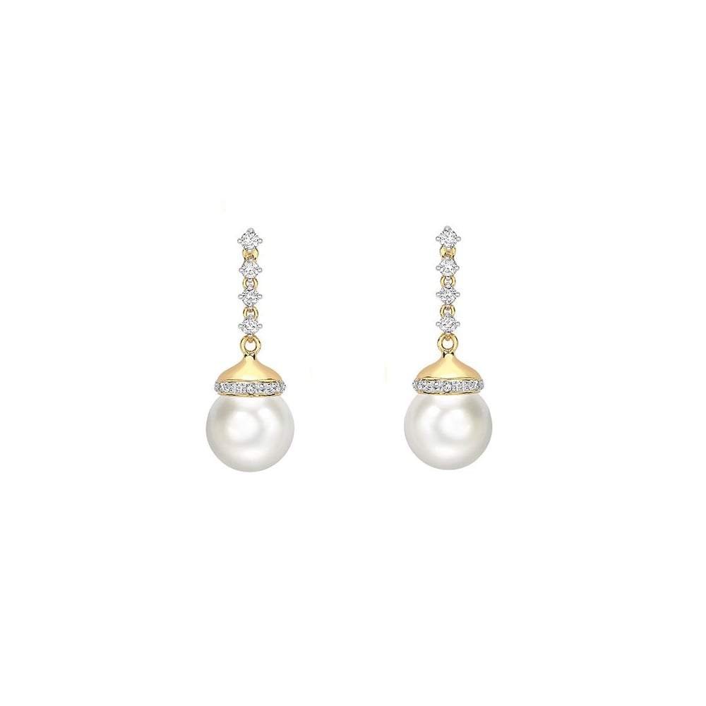 18ct yellow gold 9mm Akoya pearl & 0.25ct diamond earrings
