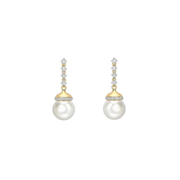 18ct yellow gold 9mm Akoya pearl & 0.25ct diamond earrings