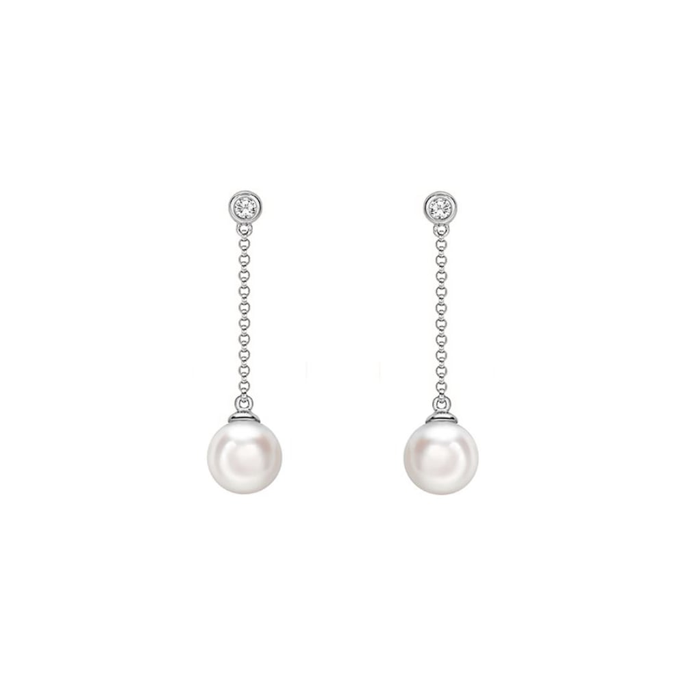 18ct white gold 7mm Akoya pearl & 0.06ct diamond earrings