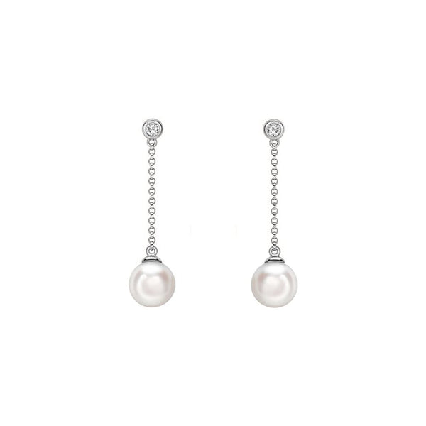 18ct white gold 7mm Akoya pearl & 0.06ct diamond earrings