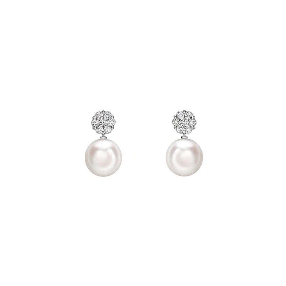 18ct white gold 9mm Akoya pearl & detachable diamond earrings