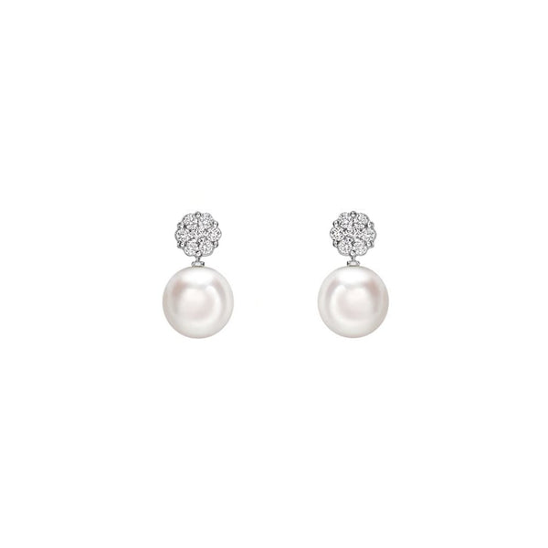 18ct white gold 9mm Akoya pearl & detachable diamond earrings
