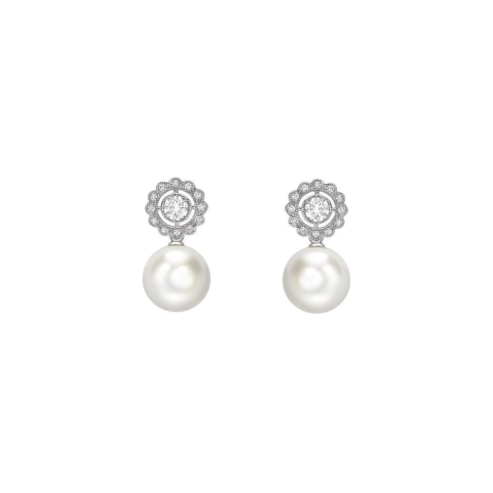 18ct white gold 8.5mm Akoya pearl & 0.47ct diamond earrings