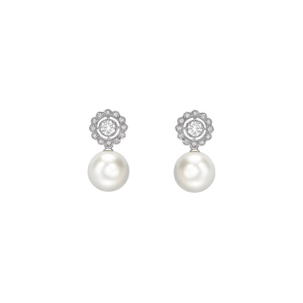 18ct white gold 8.5mm Akoya pearl & 0.47ct diamond earrings