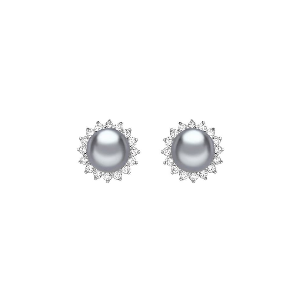 18ct white gold 10.5mm Tahitian pearl & 0.84ct diamond earrings