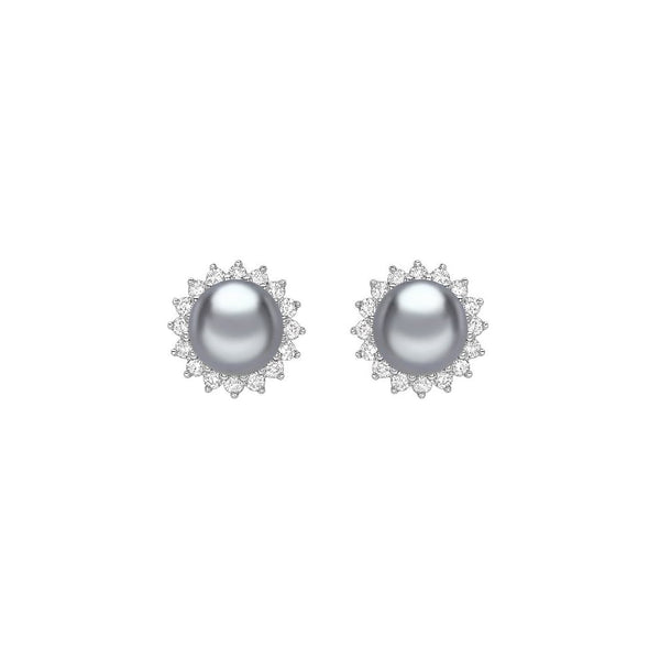 18ct white gold 10.5mm Tahitian pearl & 0.84ct diamond earrings