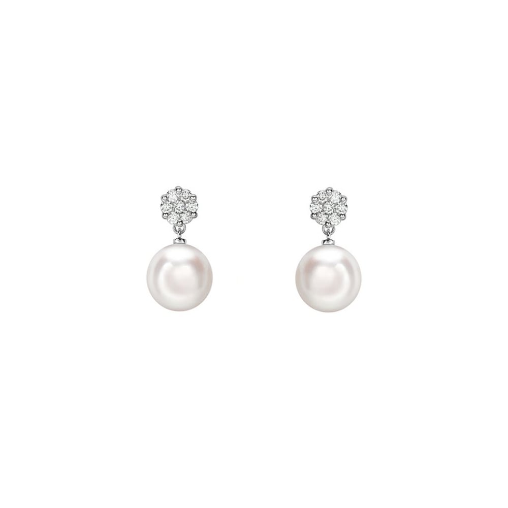 18ct white gold 8.5mm Akoya pearl & detachable diamond earrings