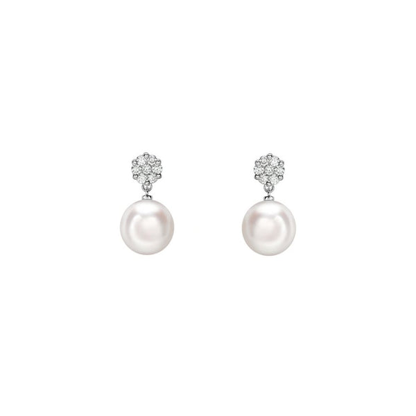 18ct white gold 8.5mm Akoya pearl & detachable diamond earrings