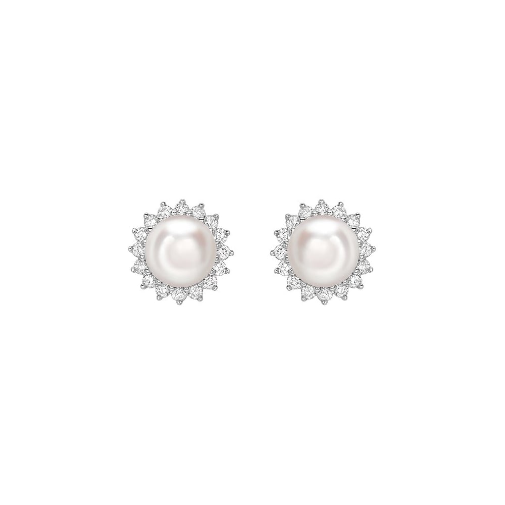18ct white gold 8mm Akoya pearl & 0.64ct diamond earrings