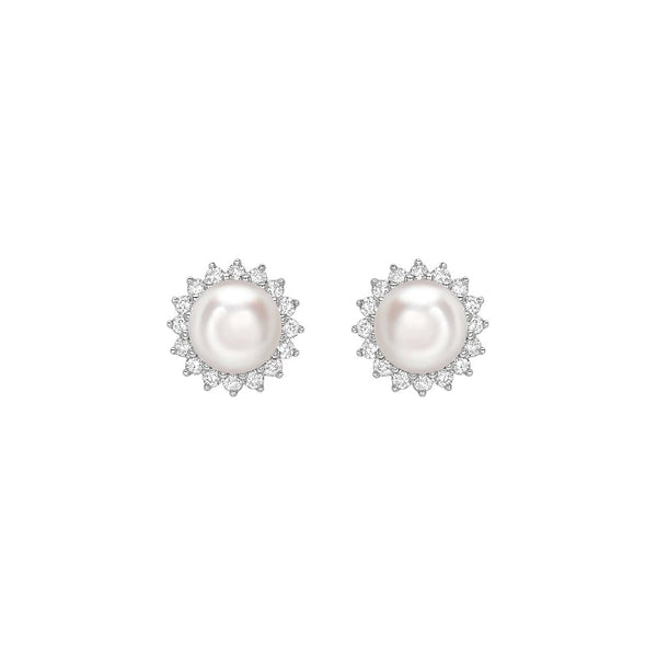 18ct white gold 8mm Akoya pearl & 0.64ct diamond earrings