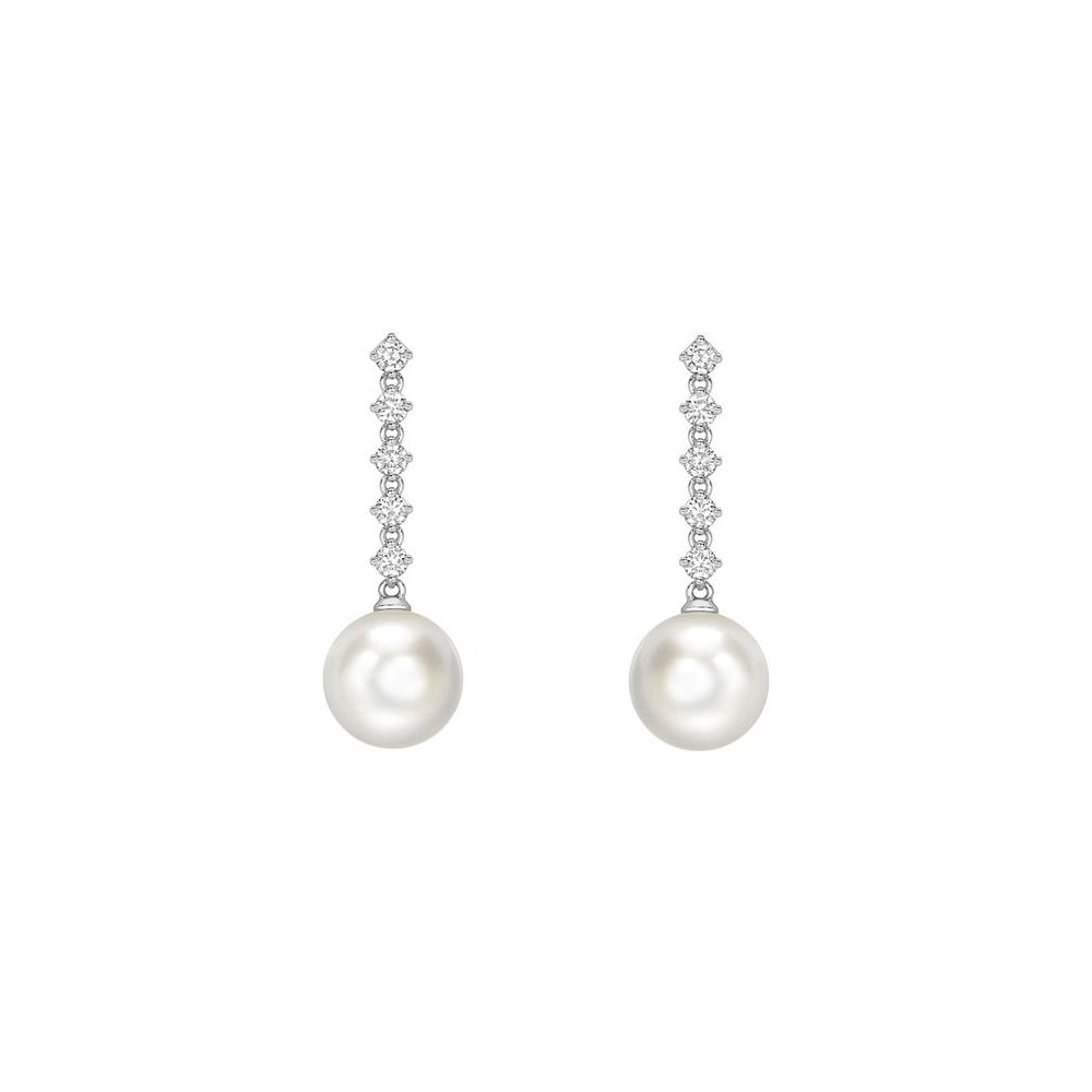18ct white gold 9mm Akoya pearl & 0.45ct diamond drop earrings