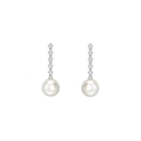18ct white gold 9mm Akoya pearl & 0.45ct diamond drop earrings