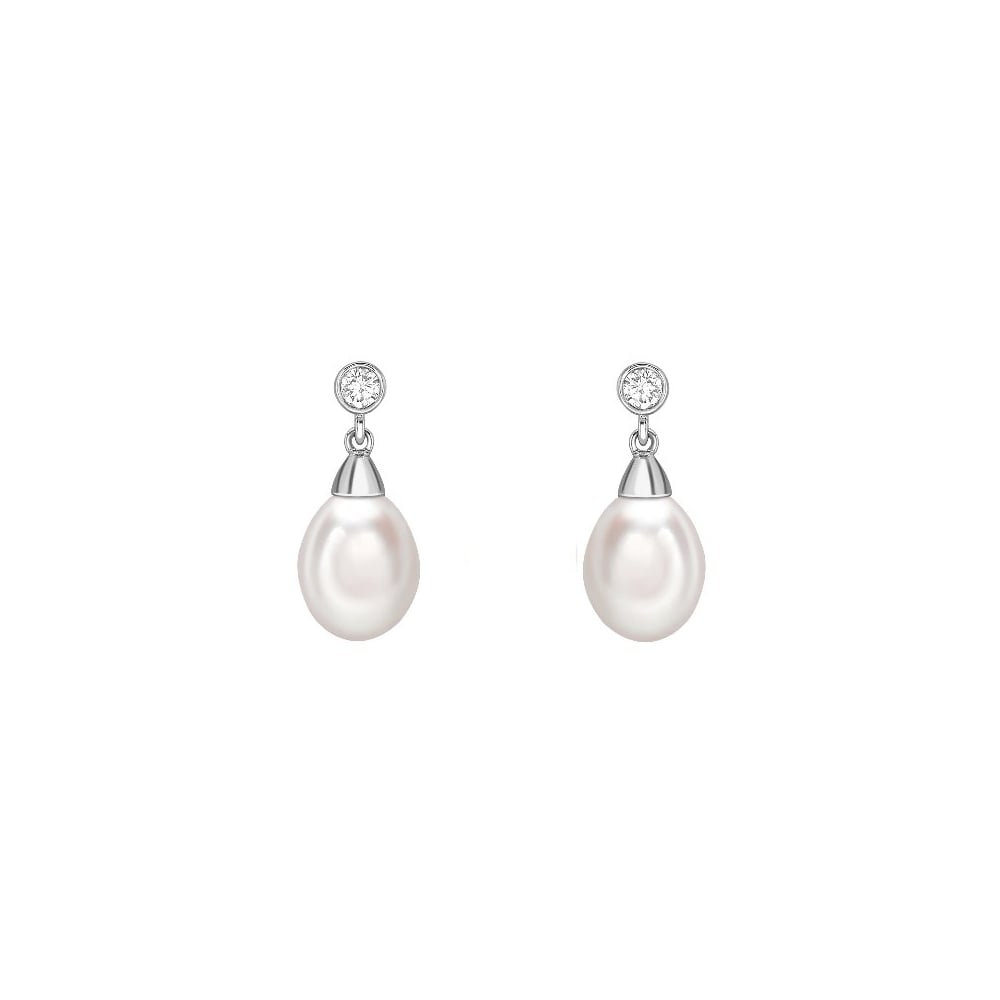 18ct white gold 11mm x 9mm Akoya pearl & 0.24ct diamond earrings