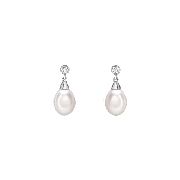 18ct white gold 11mm x 9mm Akoya pearl & 0.24ct diamond earrings